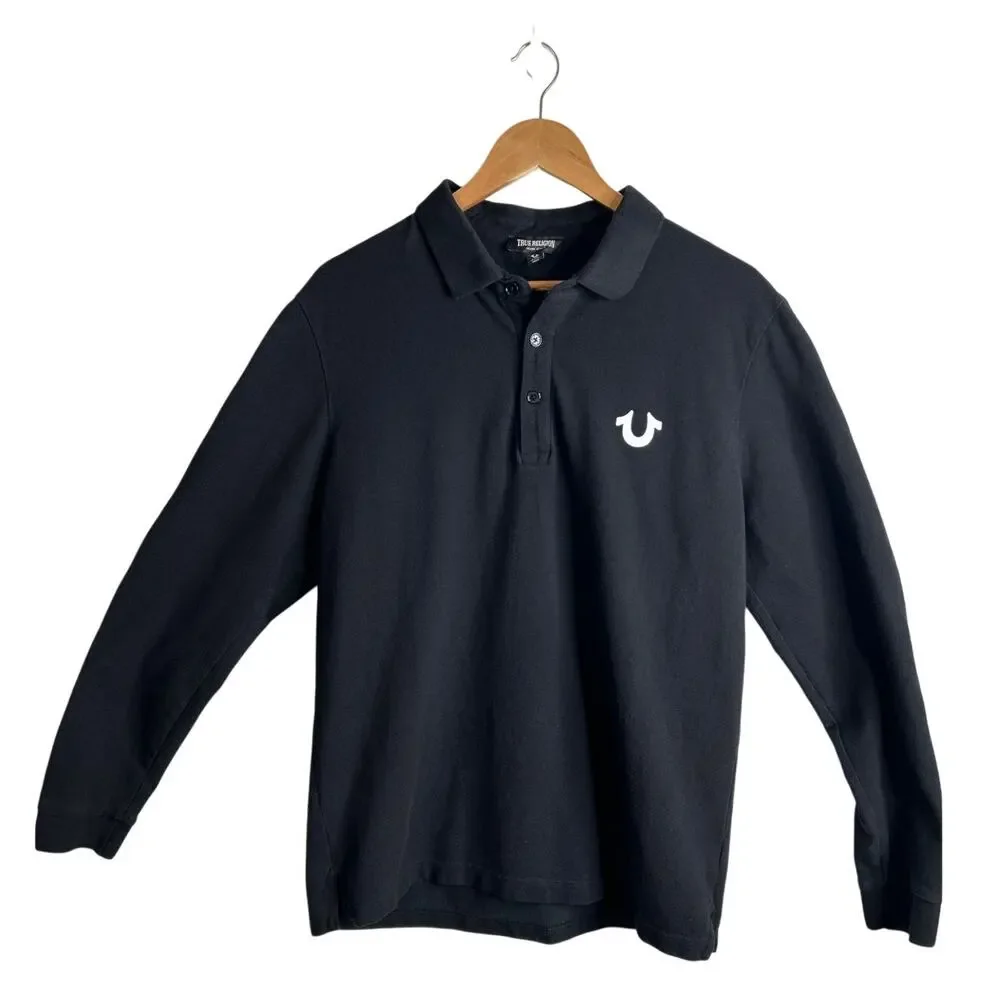 True Religion Damask Long Sleeve Polo Men's‎ Size Large Preppy Casual